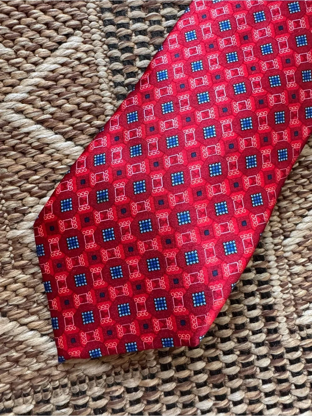 Ermenegildo Zegna Mens 100% Silk Tie Red Blue Made in Italy